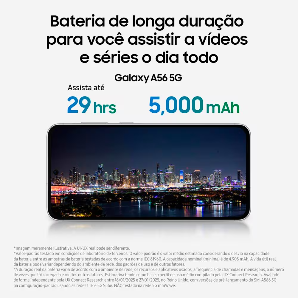Smartphone Samsung Galaxy A56 5G, 128GB, 8GB RAM, Preto, Câmera de 50MP, Tela Super Amoled 6.7",IP67