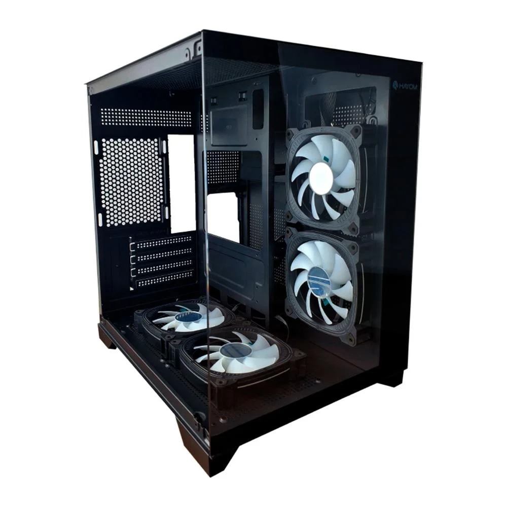 Gabinete Gamer M-ATX Hayom Mini-Tower GB1790 RGB, Lateral de Vidro com 4 Fans - Preto