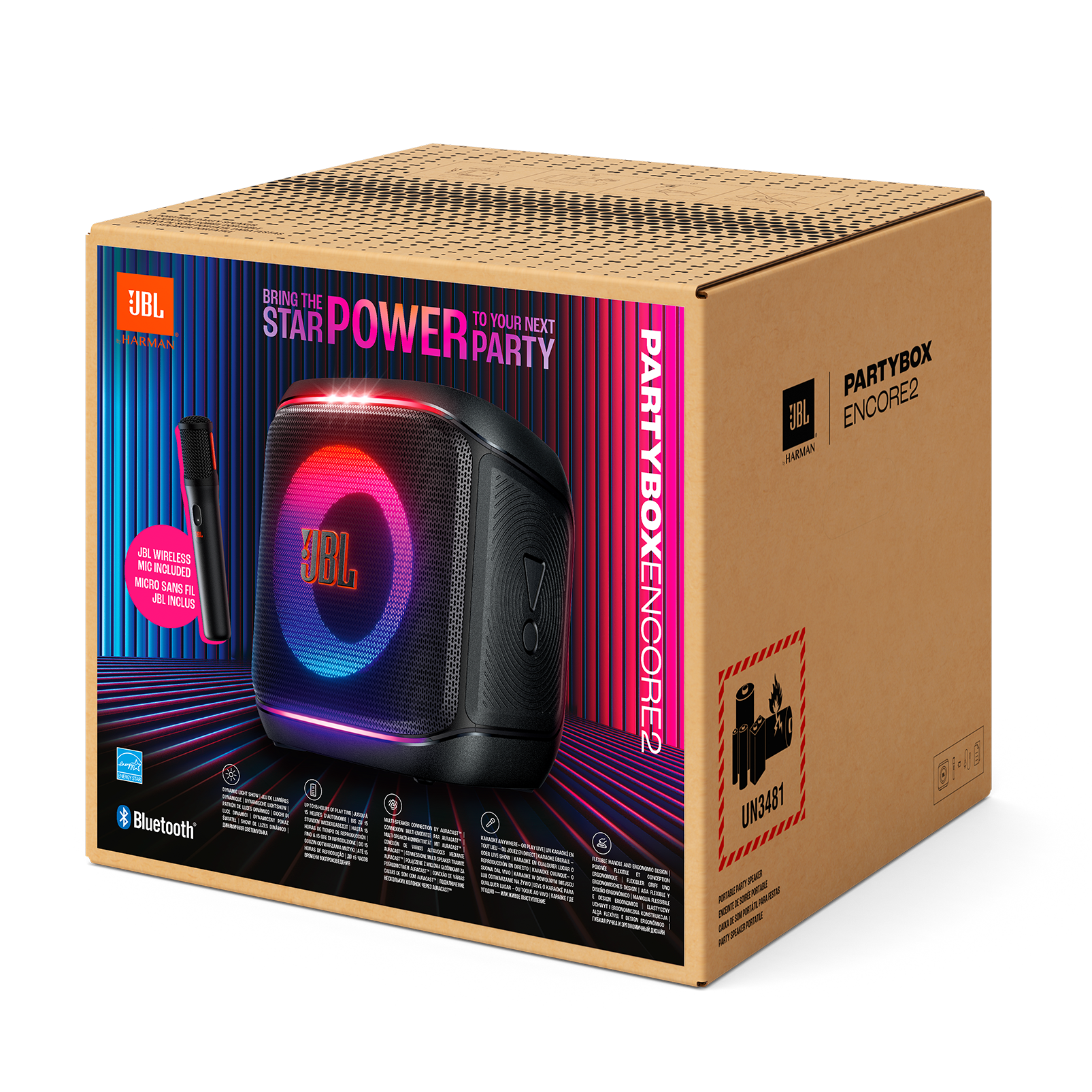 Caixa de Som JBL Partybox Encore 2, com 2 Microfones, 100W, Bluetooth 5.4, IPX4, JBLPBENCORE22MICBR