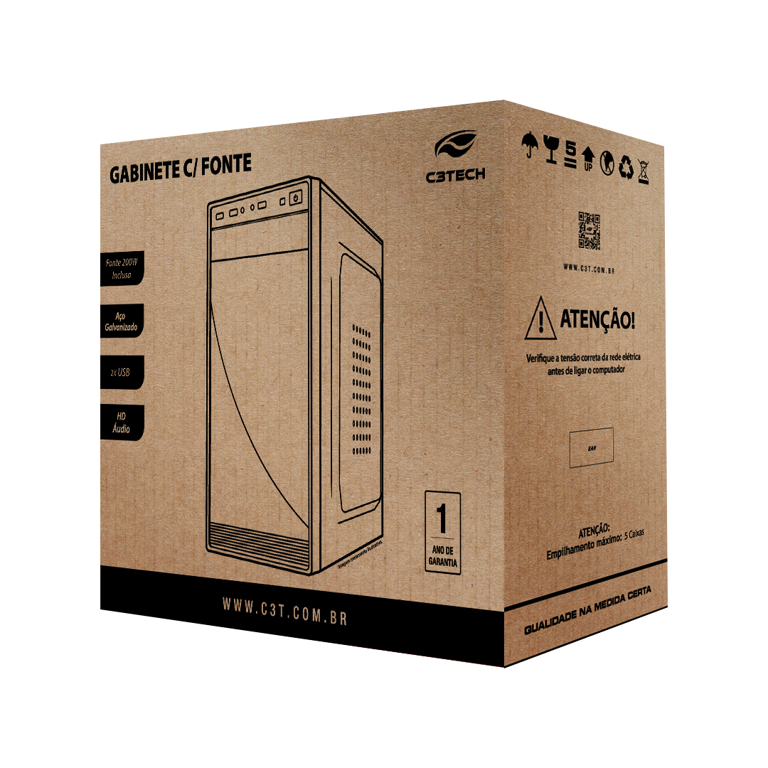 Gabinete Office C3 Tech Micro-ATX, Mini-Tower, sem Fonte sem Fan C3 - MT-31V2BK