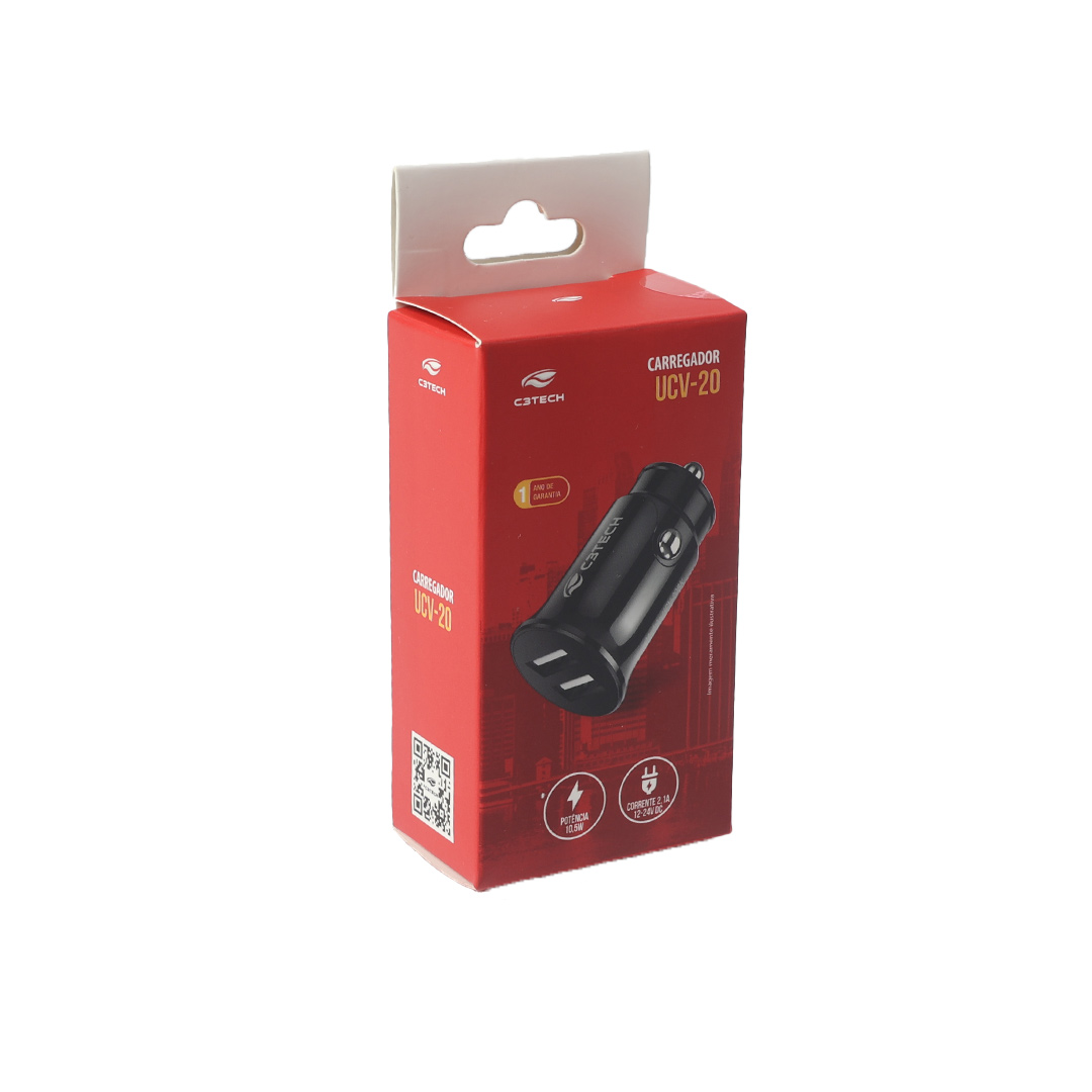 Carregador Veicular com 2 USB 2A UCV-20BK - C3 Tech