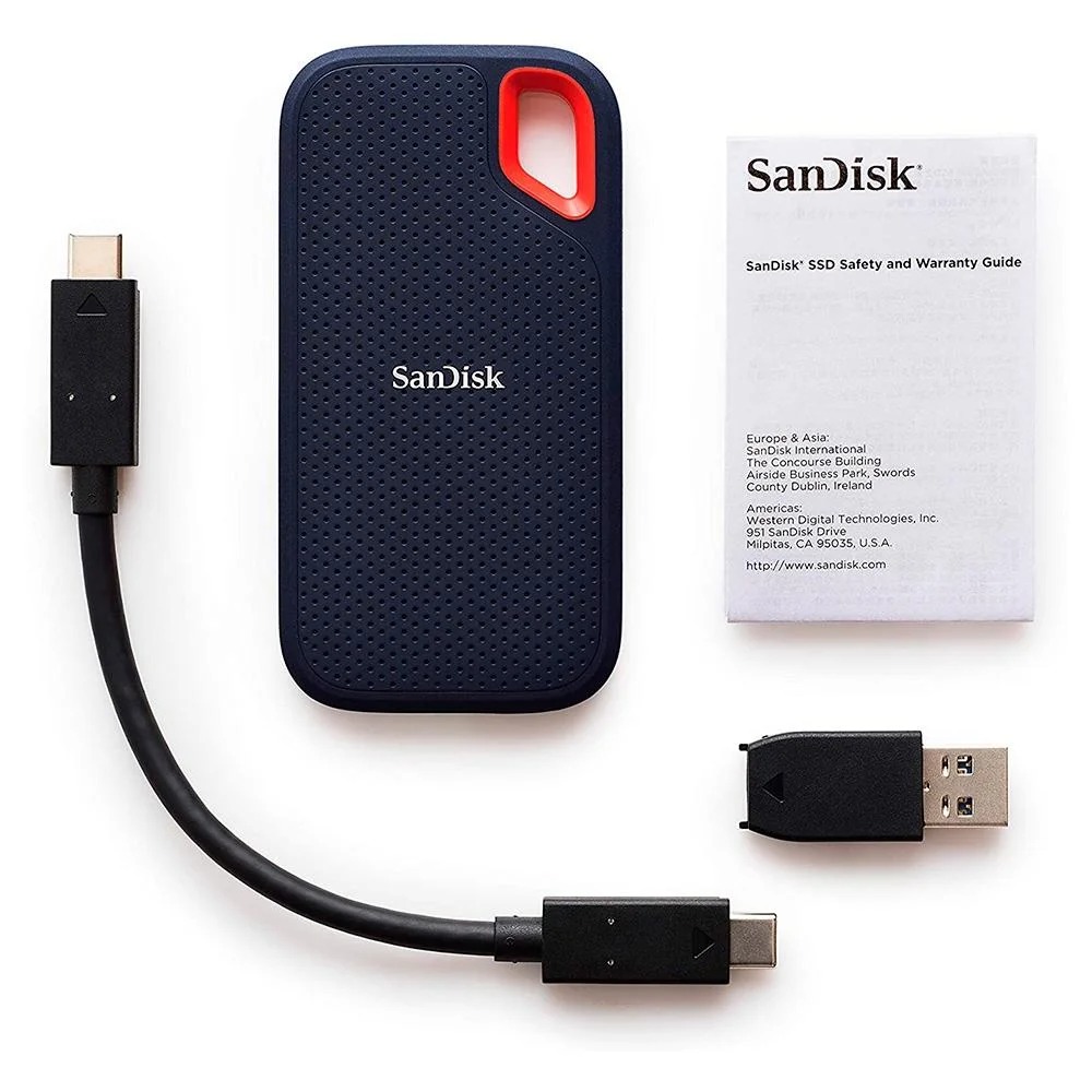 SSD Externo Portátil Sandisk Extreme 2TB USB 3.1 Leitura 1050MB/s Gravação 1000MB/s - Preto/Laranja
