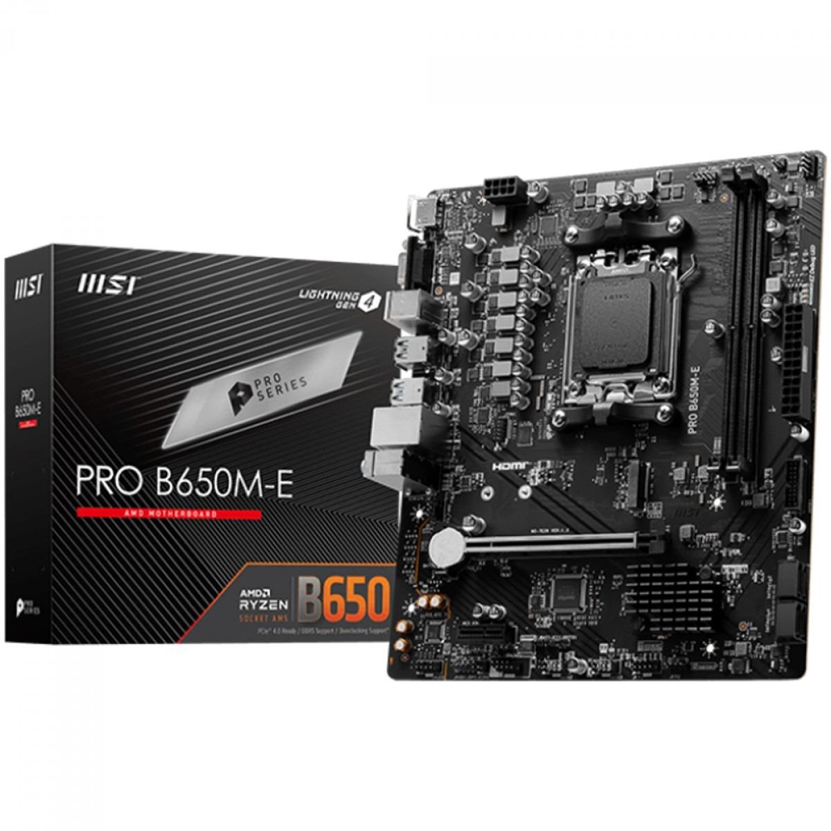 Placa Mãe MSI Pro B650M-E, Chipset B650, AM5, M-ATX, DDR5, M.2, HDMI/VGA