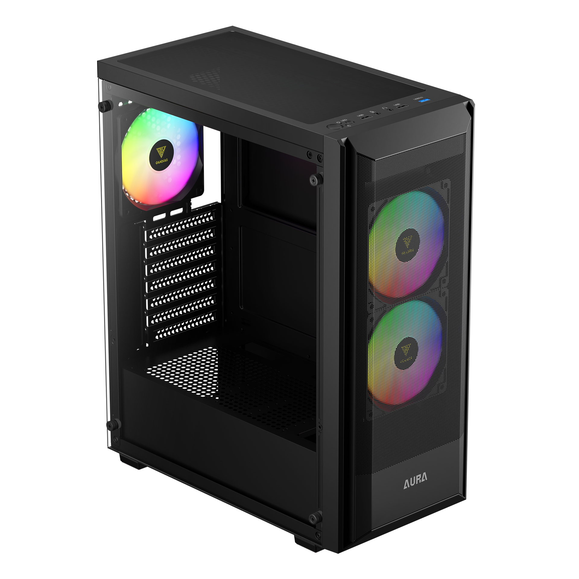 Gabinete Gamer Gamdias ATX Aura GC6 Elite ARGB, Vidro Temperado, Mid-Tower, com 3 Fans - Preto