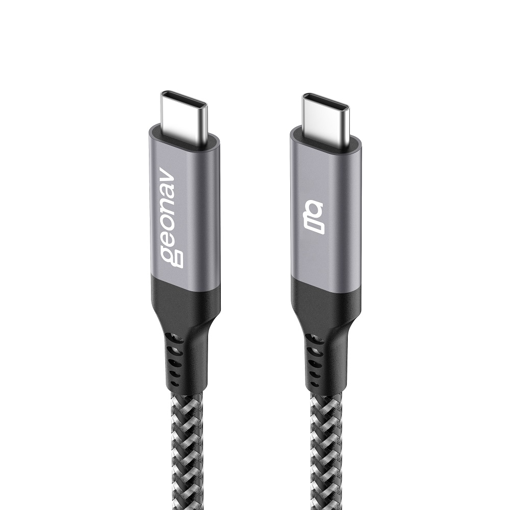 Cabo Geonav USB-C para USB-C, em Nylon Trançado, Preto, 1,5 Metros, UCC07