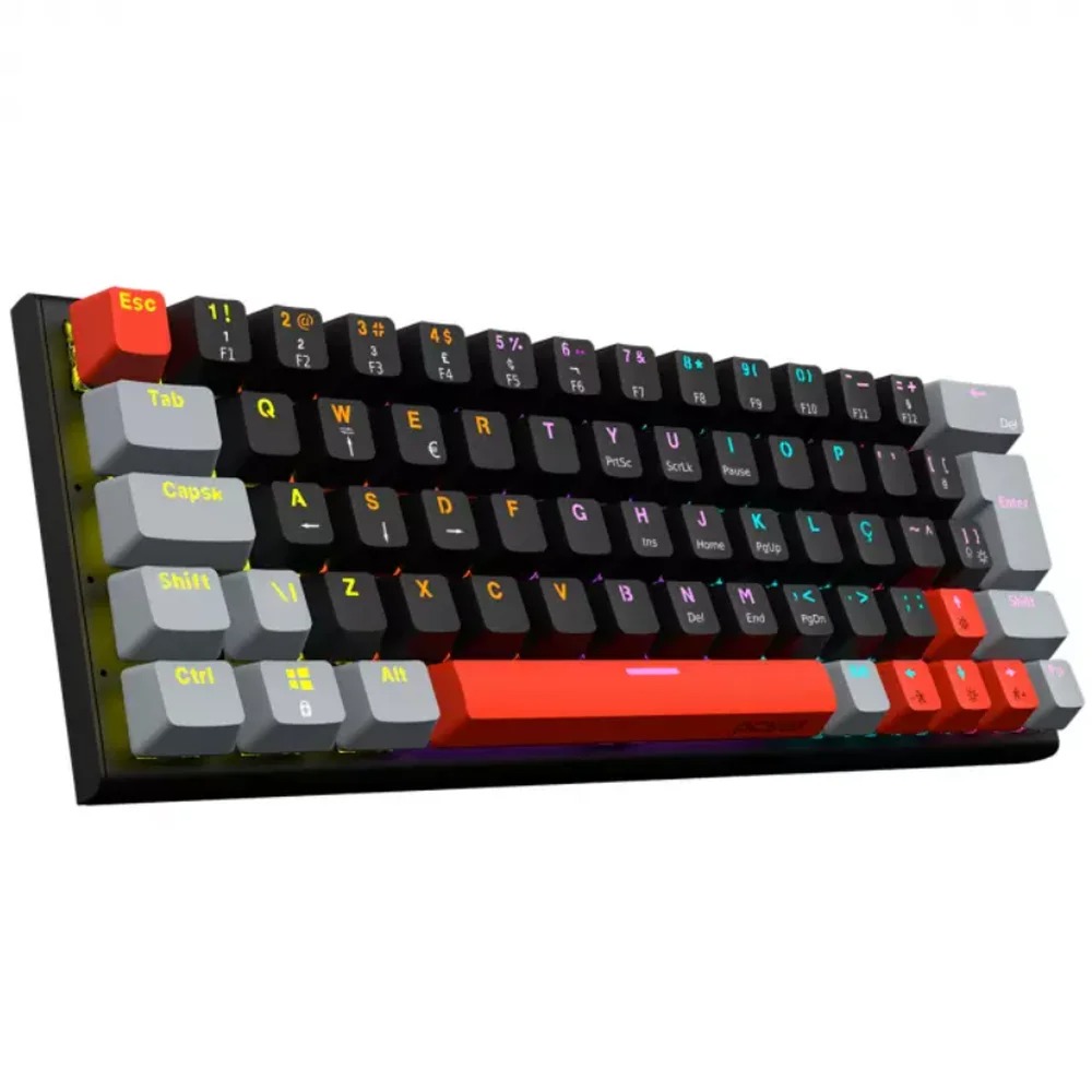 Teclado Gamer Mecânico 60% PCYes Kuromori Black Vulcan, Switch Blue, LED Rainbow, Preto
