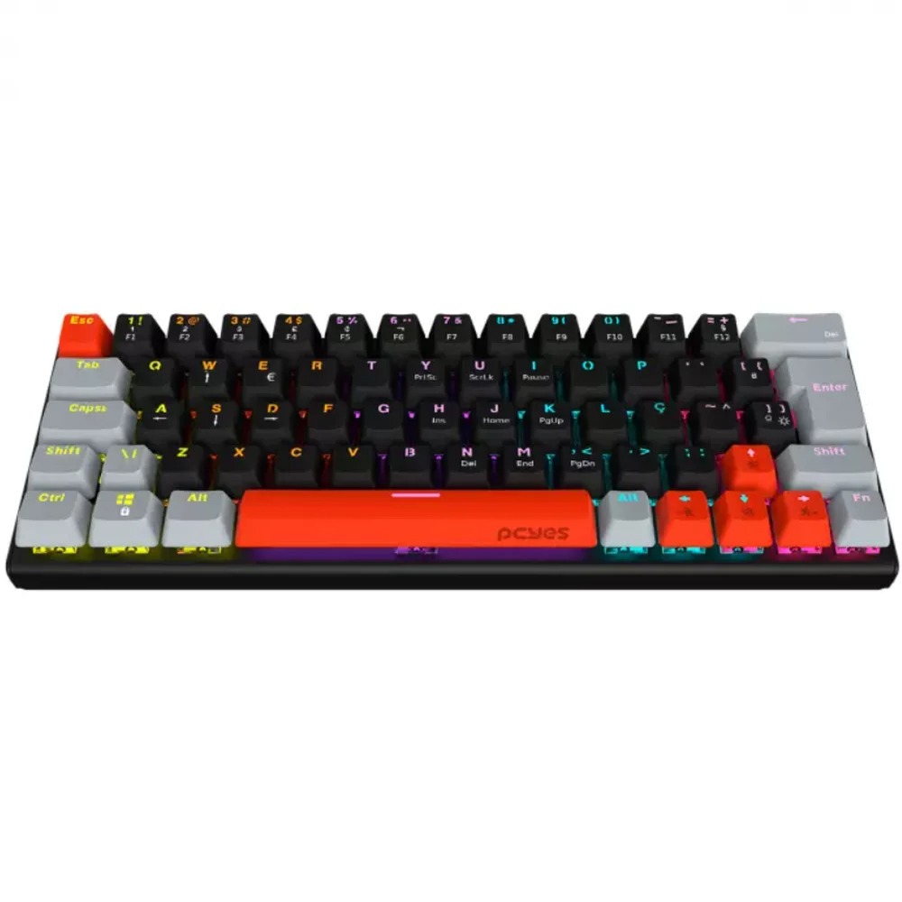 Teclado Gamer Mecânico 60% PCYes Kuromori Black Vulcan, Switch Blue, LED Rainbow, Preto