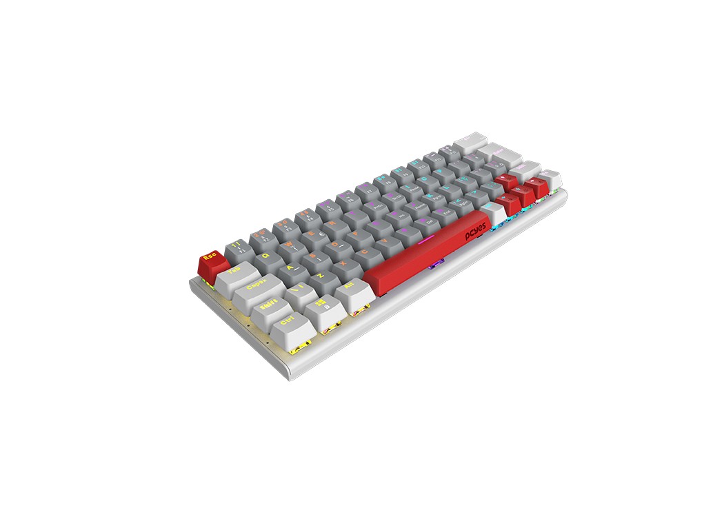 Teclado Gamer Mecânico 60% PCYes Kuromori White Ghost, Switch Red, LED Rainbow, Branco