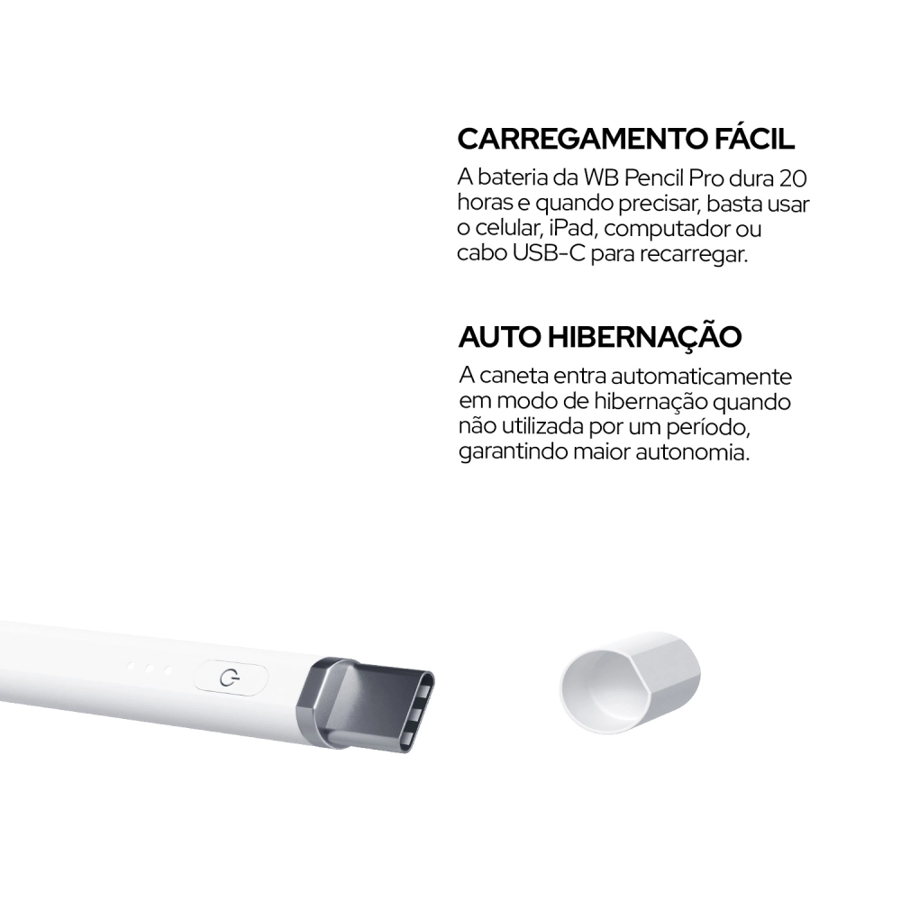 Caneta Pencil Pro Wb para iPad Branca com Palm Rejection e Sensor de Ângulo com Estojo Cinza