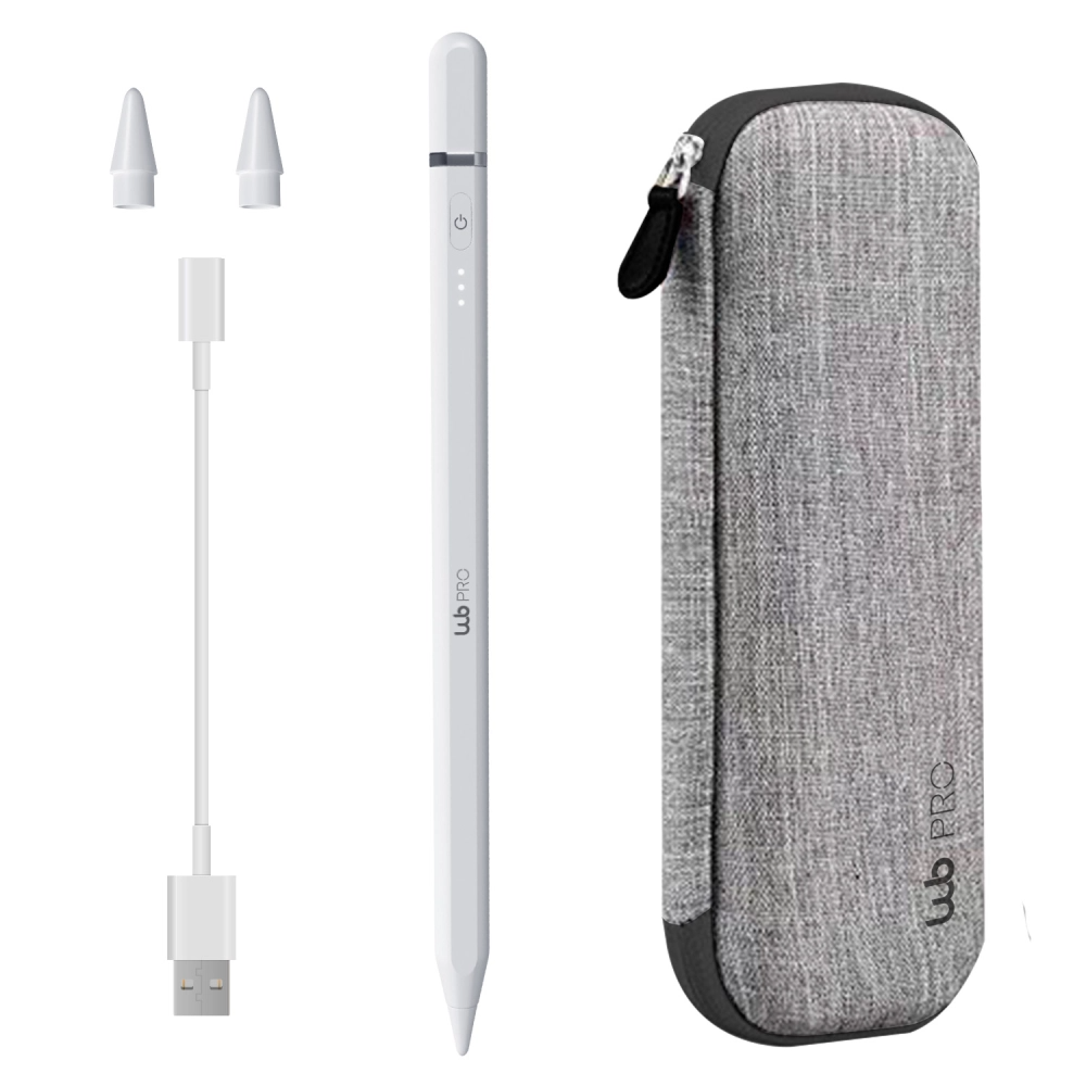 Caneta Pencil Pro Wb para iPad Branca com Palm Rejection e Sensor de Ângulo com Estojo Cinza