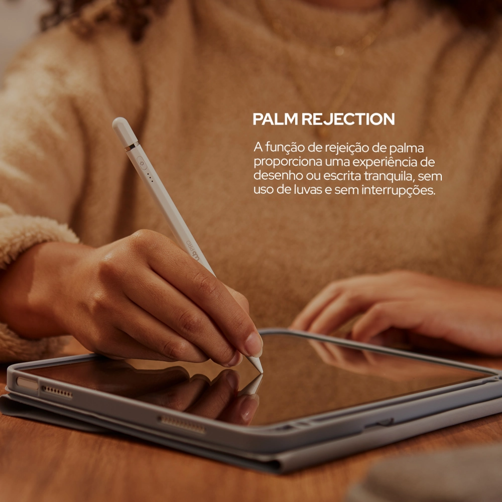 Caneta Pencil Pro Wb para iPad Branca com Palm Rejection e Sensor de Ângulo com Estojo Cinza