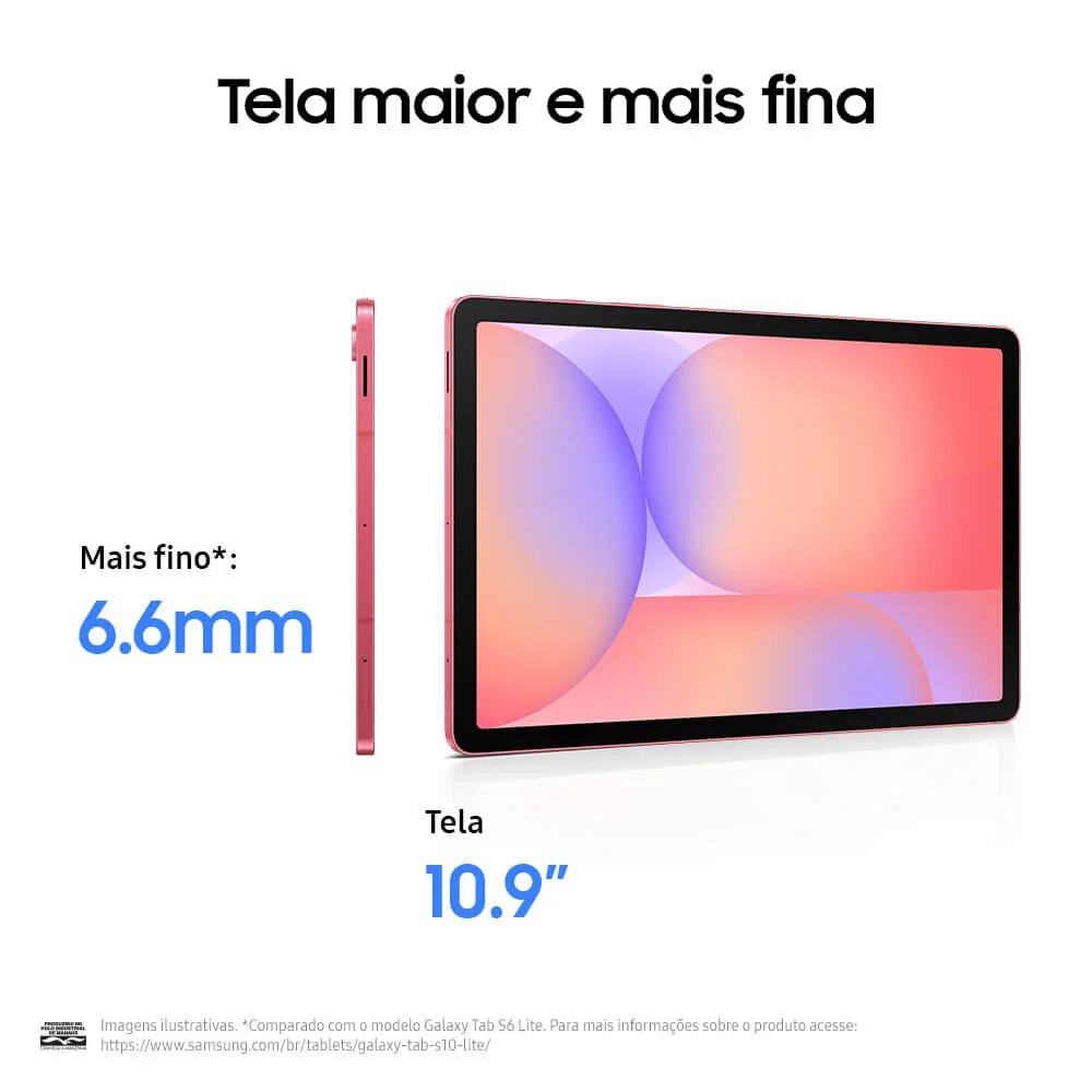 Tablet Samsung Galaxy Tab S10 Lite Wi-Fi 6, 128GB, 6GB RAM, Tela Imersiva de 10,9" 90Hz, Vermelho