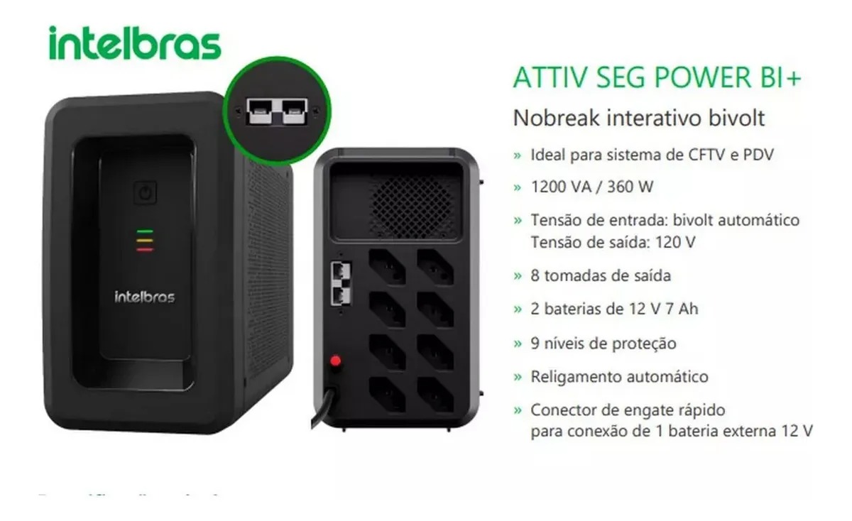 Nobreak 1200VA Intelbras Attiv Seg Power, Entrada Bivolt, Saída 120V, Expansão de Autonomia