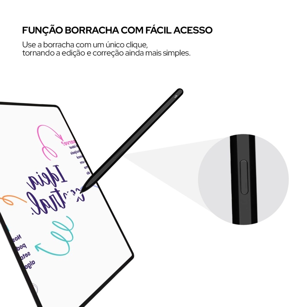 Caneta S-Pen Wb para Samsung, Palm Rejection, Emr, 4096 Niveis Pressão, 3 Pontas Extras - Preto