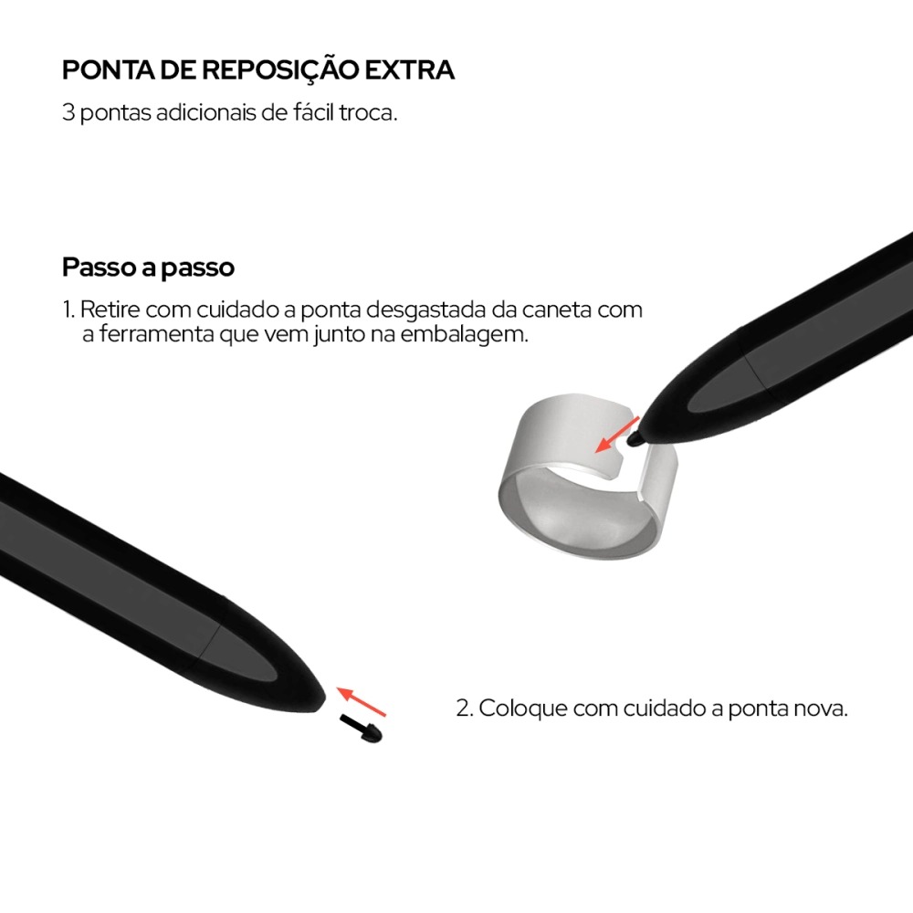 Caneta S-Pen Wb para Samsung, Palm Rejection, Emr, 4096 Niveis Pressão, 3 Pontas Extras - Preto