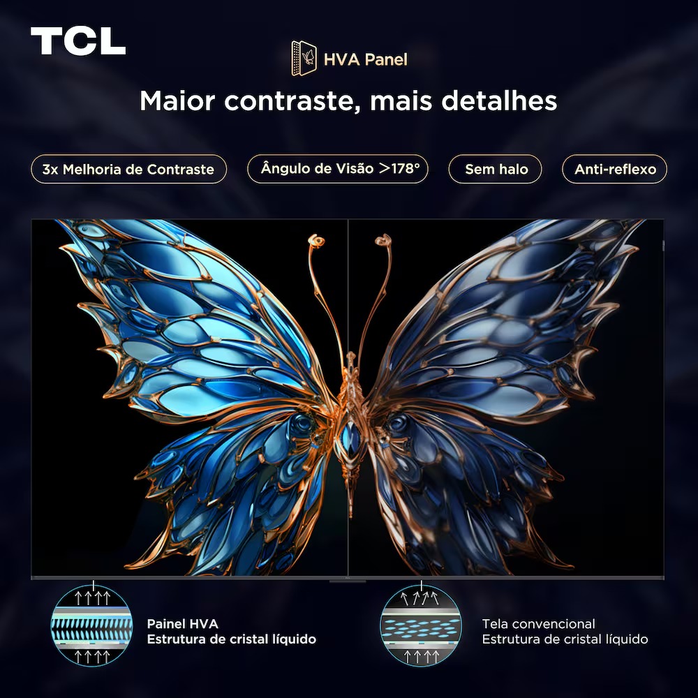 Smart TV 65" TCL Qled 4K, Google TV, HDR10+, Dolby Vision, Dolby Atmos, Wi-Fi - 65P7K
