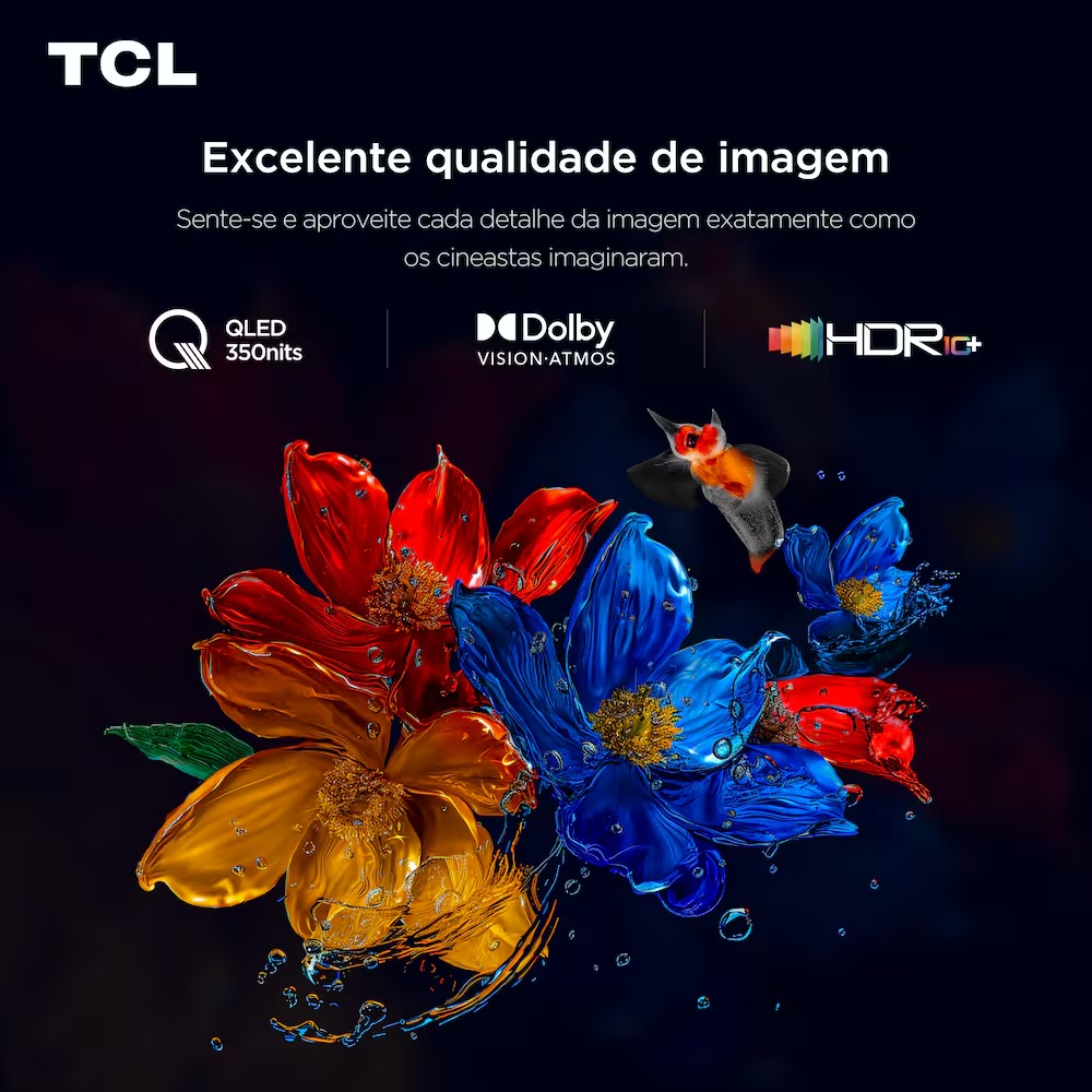 Smart TV 65" TCL Qled 4K, Google TV, HDR10+, Dolby Vision, Dolby Atmos, Wi-Fi - 65P7K