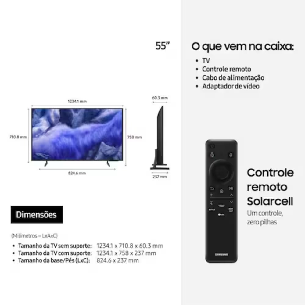 Smart TV 55" 4K Qled Samsung Vision AI Qefi 2025, Processador IA, Samsung TV Plus