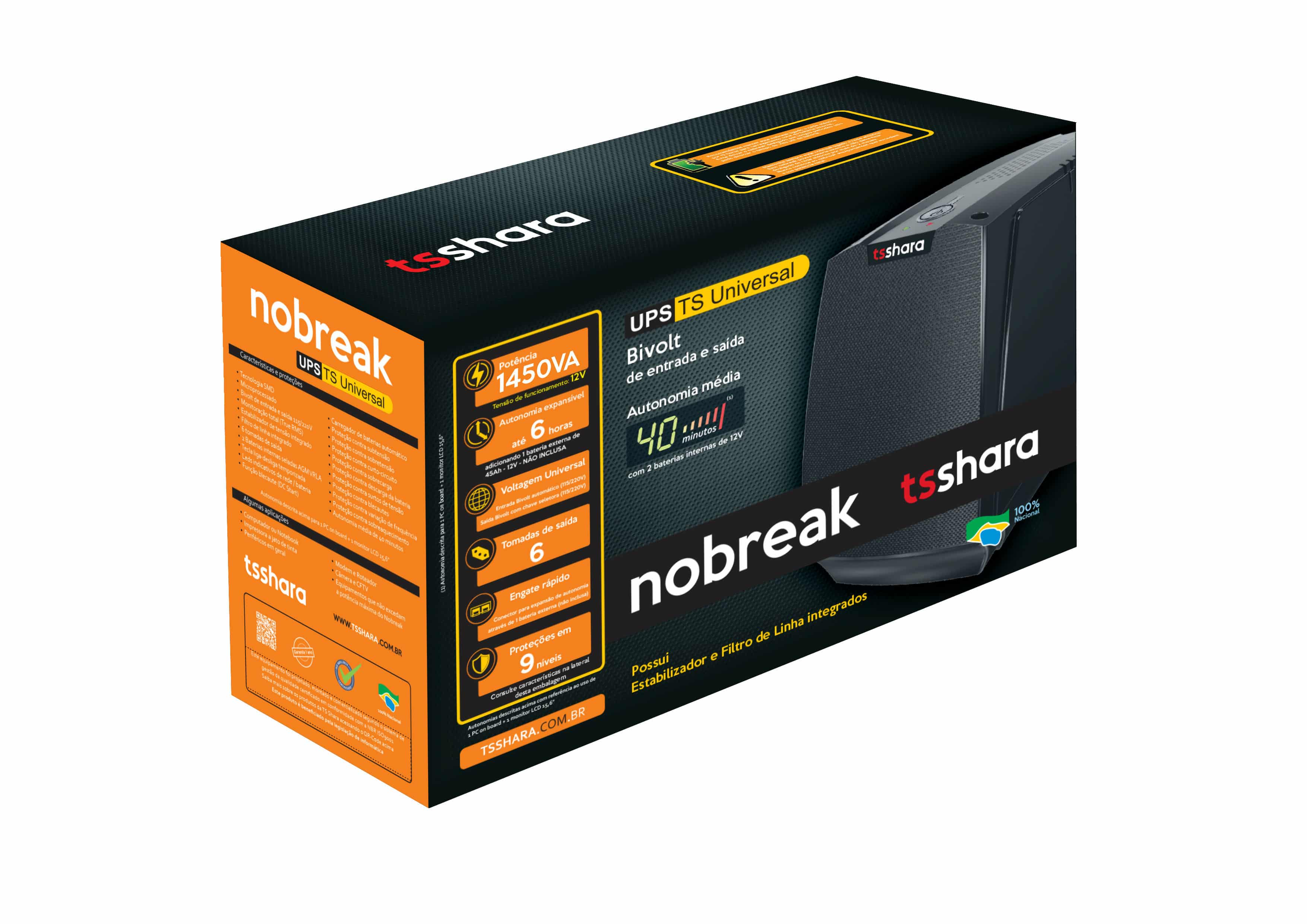 Nobreak 1450VA TS Shara UPS Pro Universal Bivolt 2BS 12V/5AH 6T 10A