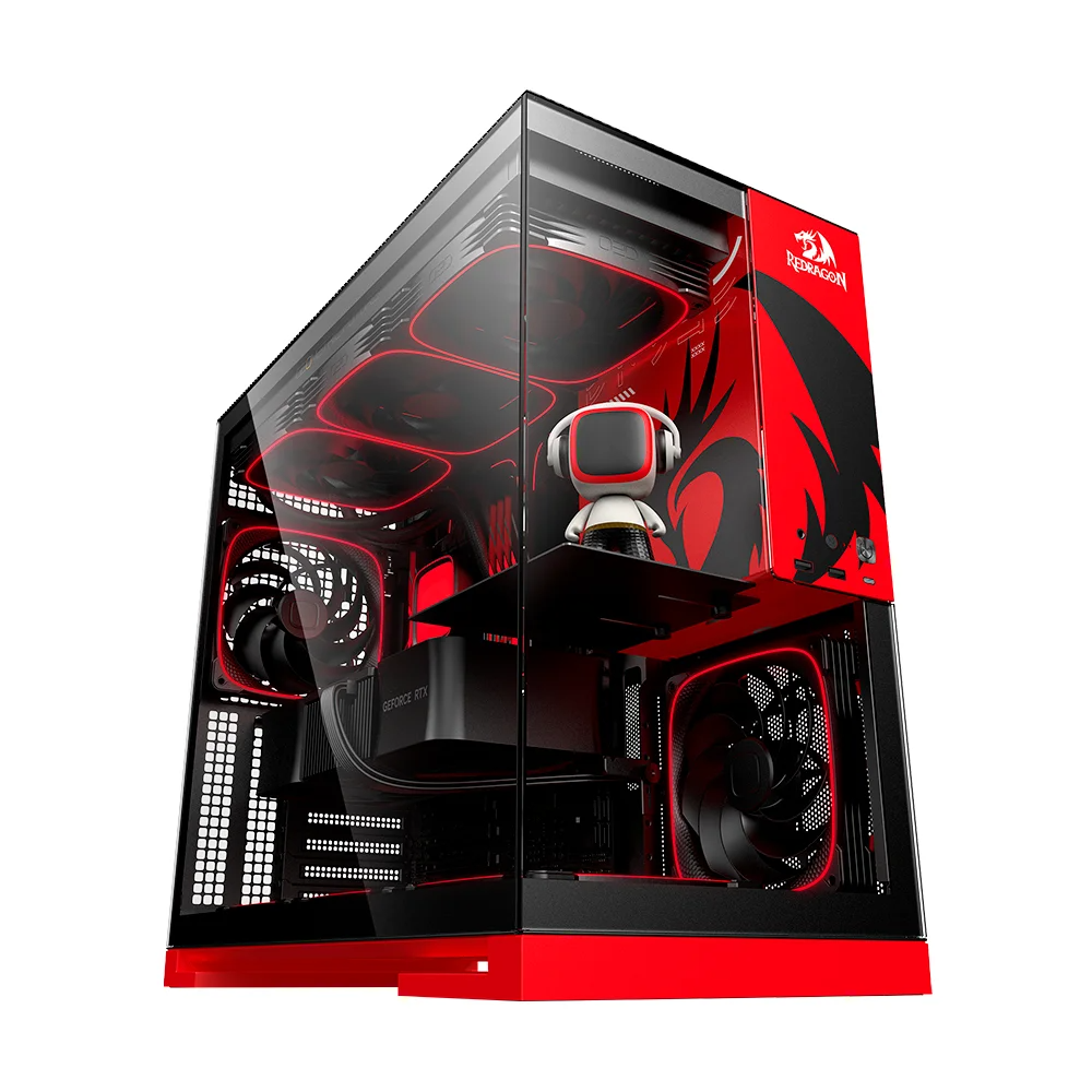 Gabinete Gamer Redragon Geometric Future Model 5 Mid Tower Vidro Temperado ARGB com 5 Fans - Vermelho
