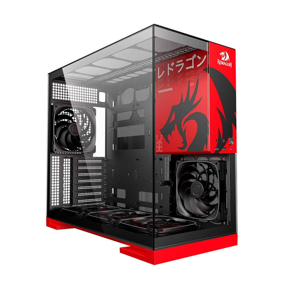 Gabinete Gamer Redragon Geometric Future Model 5 Mid Tower Vidro Temperado ARGB com 5 Fans - Vermelho
