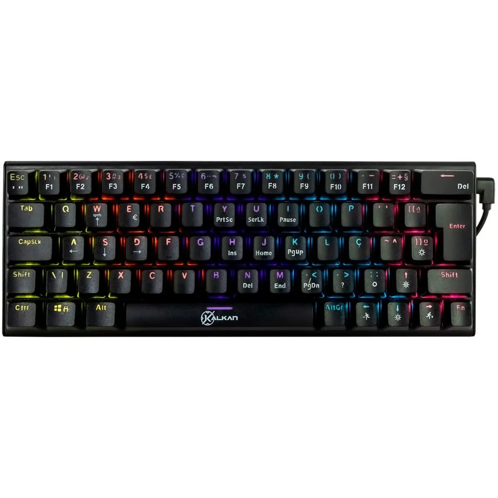 Teclado Gamer Mecânico Kalkan Loki 60% RGB Switches Yh Marrom USB Tipo C Preto - KLK00015
