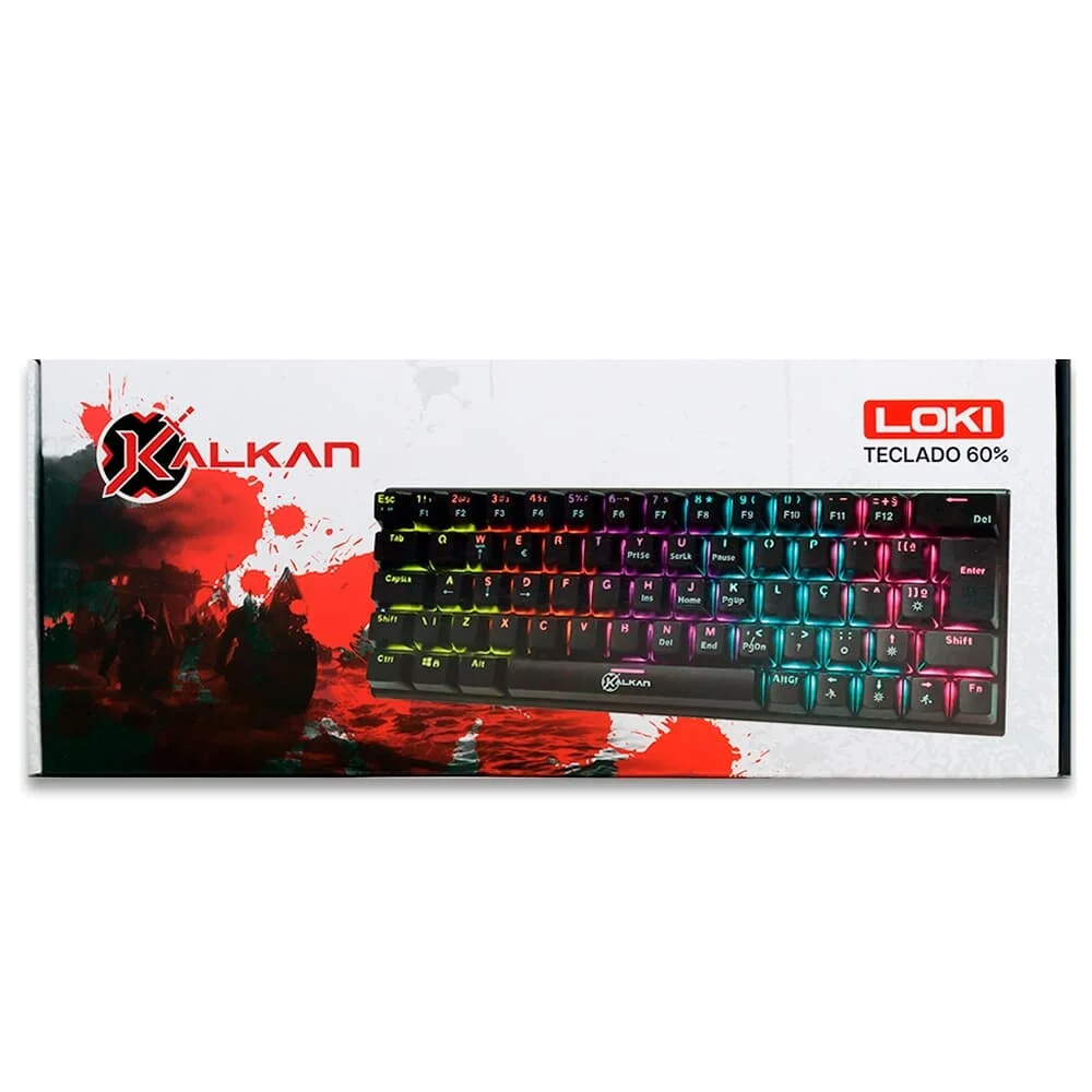 Teclado Gamer Mecânico Kalkan Loki 60% RGB Switches Yh Marrom USB Tipo C Preto - KLK00015