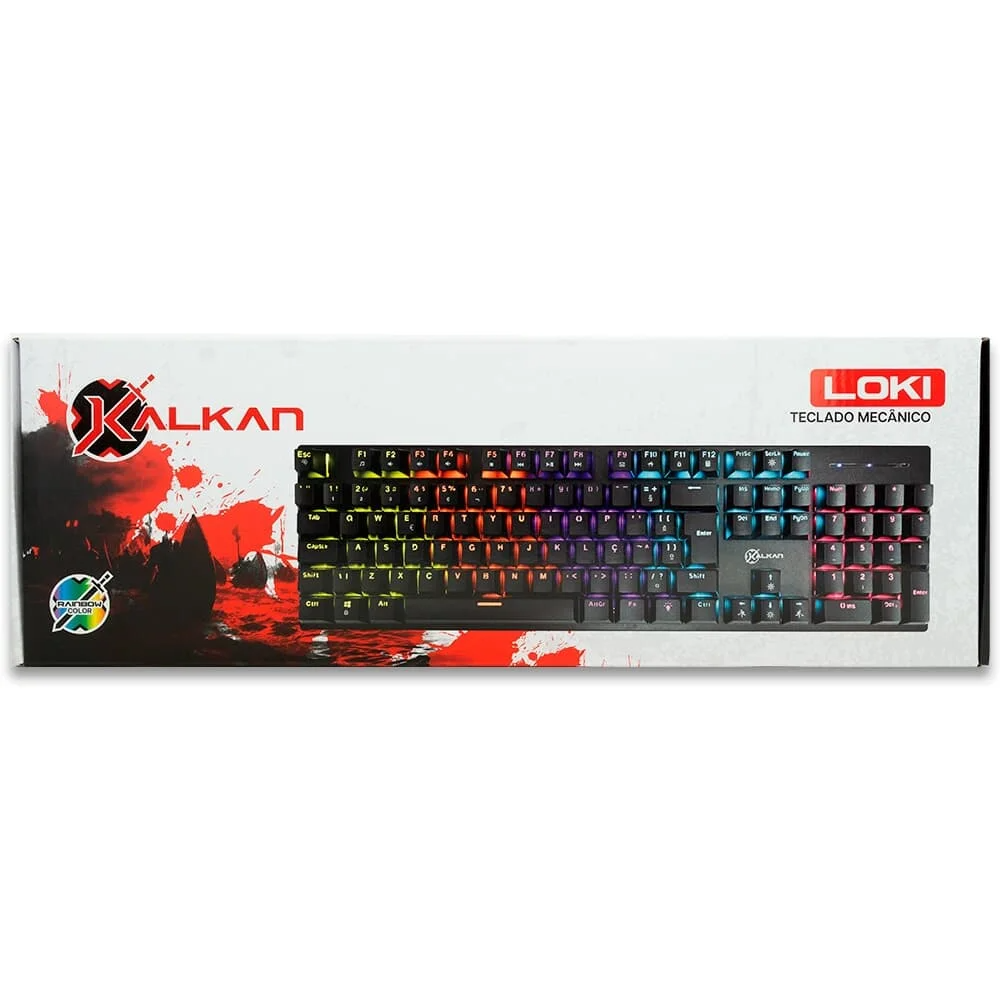 Teclado Gamer Mecânico Kalkan Loki 100% RGB Switches Yh Marrom USB ABNT2 Preto - KLK00013