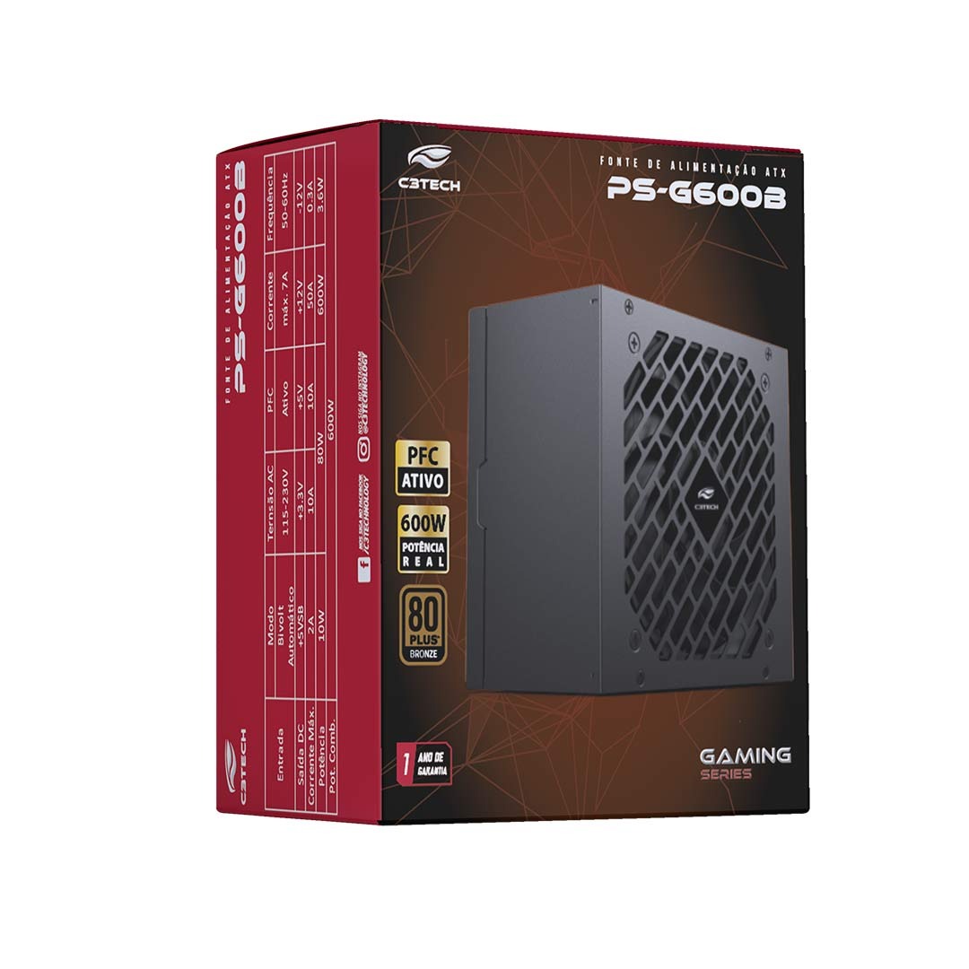 Fonte ATX 600W 80 Plus Bronze PS-G600B C3 Tech - Preta