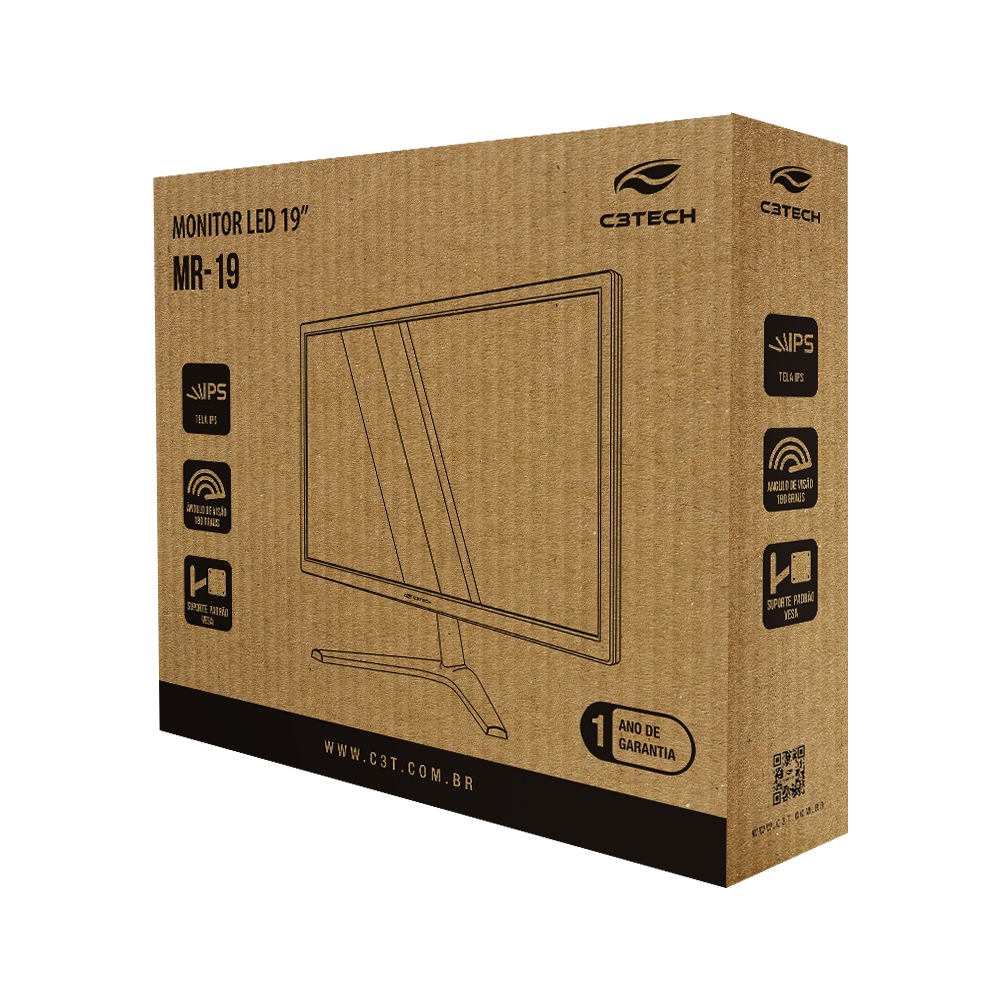 Monitor LED 19" C3 Tech MR-19, HDMI/VGA, VESA 75x75, Painel VA, 1440x900 - Preto