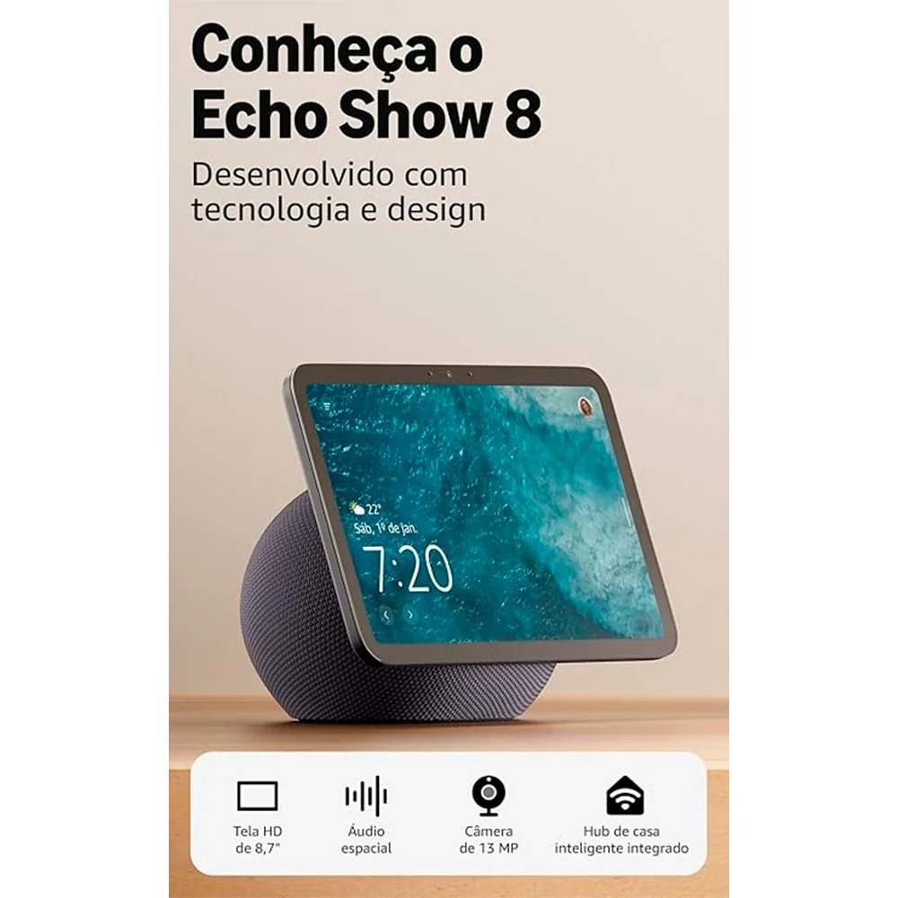 Echo Show 8 Novo Design,tela Vibrante HD de 8,7",ÁUDIO Espacial e Alexa,grafite B0DYC2GV1Z