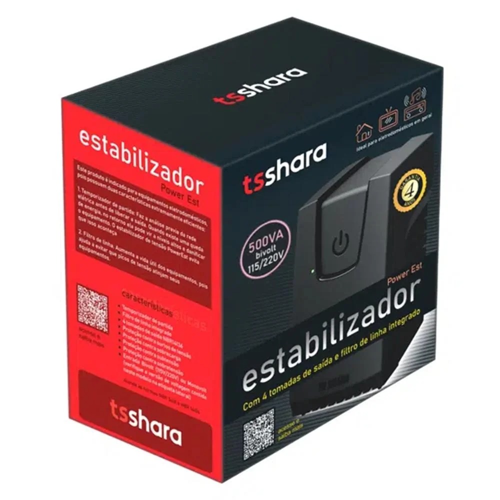 Estabilizador TS Shara Powerest 300, 300VA, 4 Tomadas, 220V, Preto - 9119