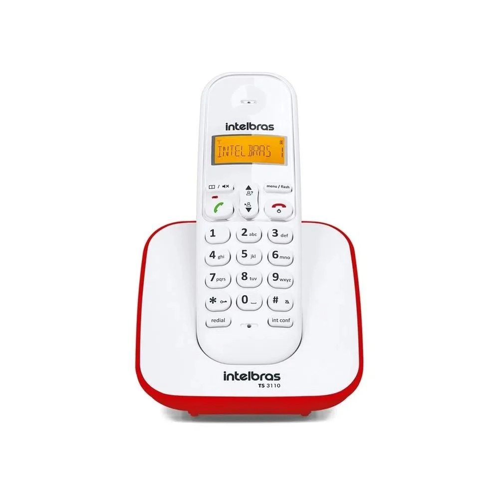 Telefone sem Fio Intelbras TS 3110 Branco e Vermelho, Display Luminoso, Identificador de Chamadas