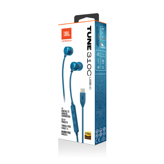 Fone de Ouvido JBL Tune 310C, Tipo C, com Microfone, Azul - JBLT310CBLU