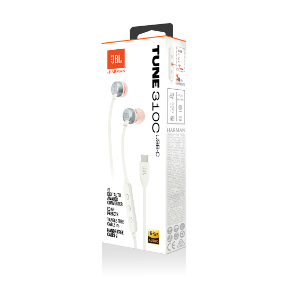 Fone de Ouvido JBL Tune 310C, Tipo C, com Microfone, Branco - JBLT310CWHT
