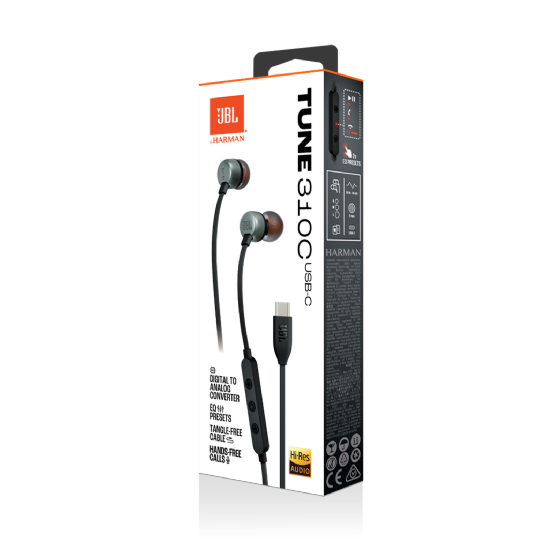 Fone de Ouvido JBL Tune 310C, Tipo C, com Microfone, Preto - JBLT310CBLK