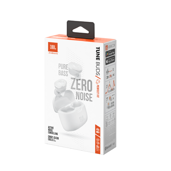 Fone de Ouvido JBL TWS Tune Buds Branco, Bluetooth 5.3,RESISTENTE à Água POEIRA,IP54,JBLTBUDSWHT