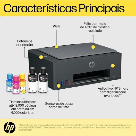 Impressora Multifuncional Tanque de Tinta Colorida HP Smart Tank 581 (4A8D5A) Wi-Fi USB Bivolt