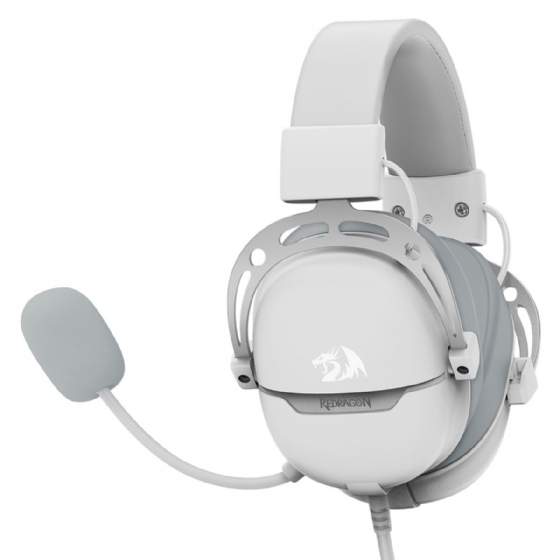 Headset Gamer Redragon Aurora Branco, USB, Drives 40mm, Surround 7.1, Preto