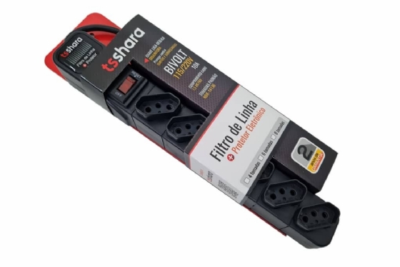 Filtro de Linha Protetor 6 Tomadas 10A Bivolt 1,5m - TS Shara