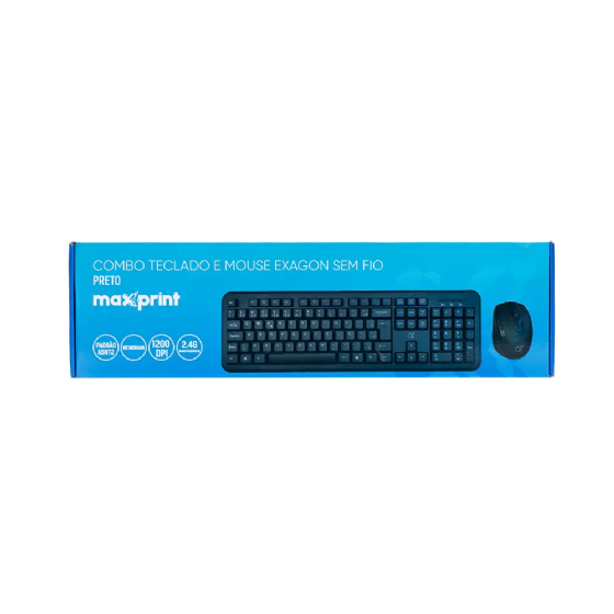 Teclado e Mouse sem Fio Maxprint Exagon, Wireless 2.4G Nano USB 2.0, ABNT2, Preto, 60000146