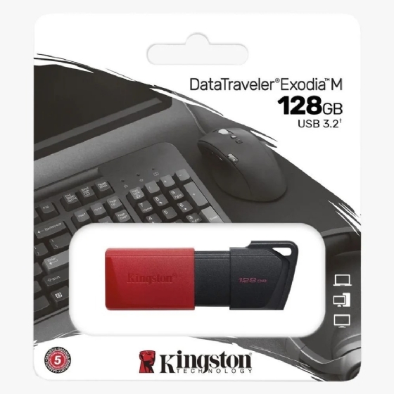 Pen Drive 128GB USB 3.2 Data Traveler Exodia Preto/Vermelho Kingston