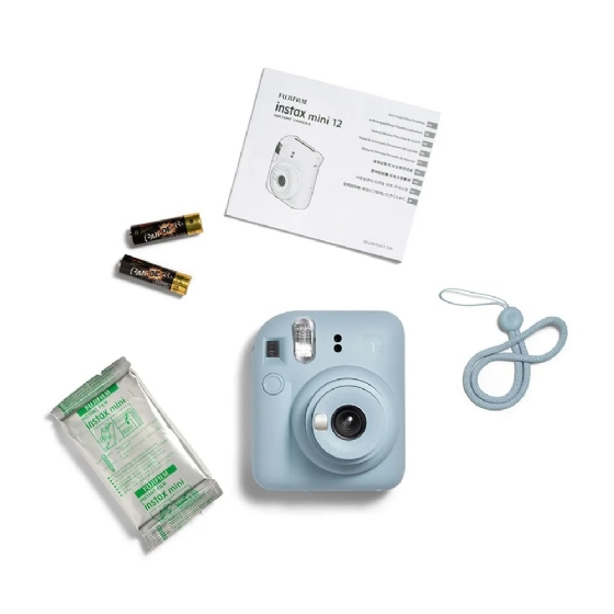 Kit Câmera Instax Mini 12 Azul + Pack 10 Filmes Spray Art + Bolsa