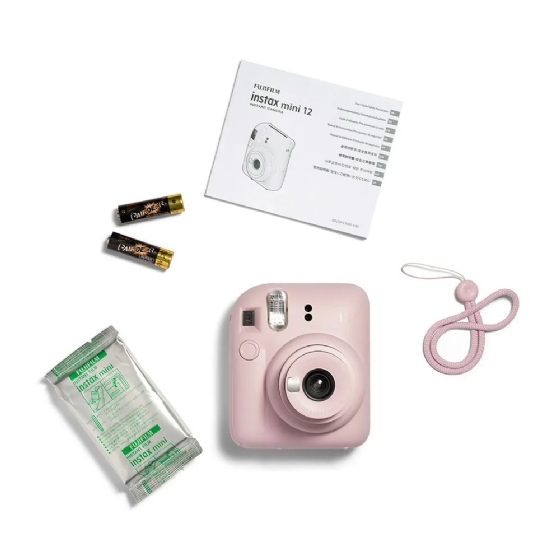 Kit Câmera Instax Mini 12 Rosa + Pack 10 Filmes Spray Art + Bolsa