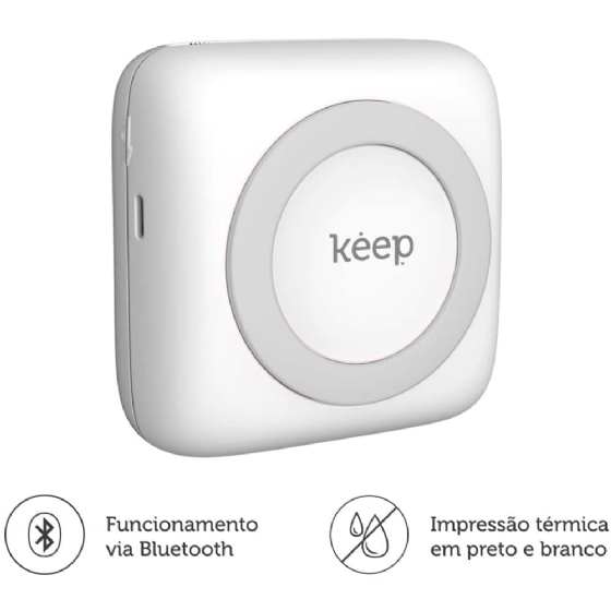 Mini Impressora Térmica sem Fio, Bluetooth, Bateria Recarregável, Keep, KP001