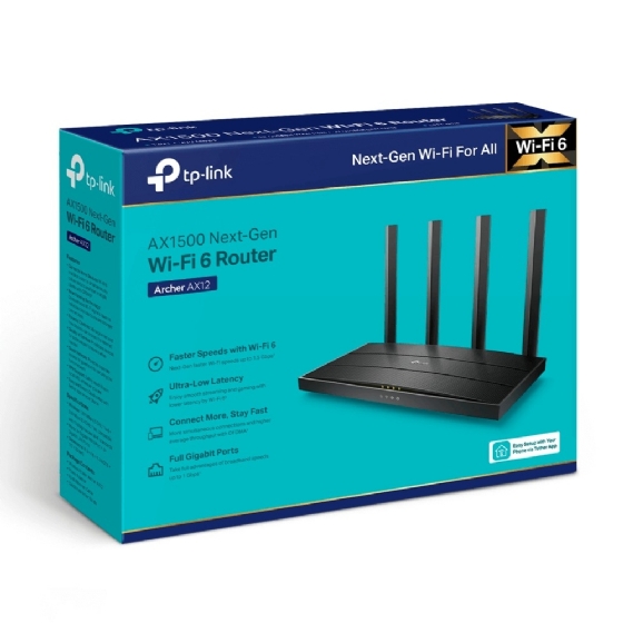 Roteador Wireless Tp-Link Archer AX12, AX1500, Wi-Fi 6, 1500Mbps, Dual Band, 4 Antenas, Gigabit