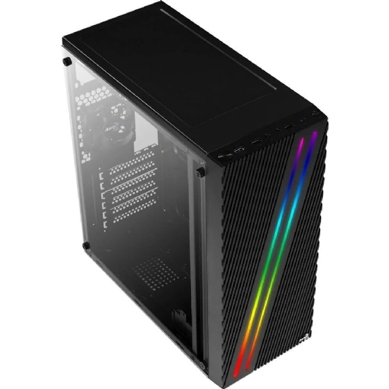 Gabinete ATX Aerocool Streak V1 Preto RGB, Lateral Acrílico, sem Fans sem Fonte