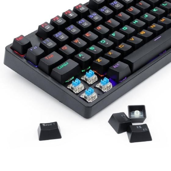 Teclado Gamer Mecânico Redragon Daksa Rainbow, Switch Blue Removíveis, ABNT, Black, K576R-1 Pt-Blue