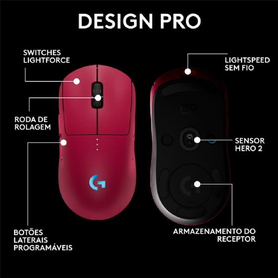 Mouse Gamer sem Fio Logitech G Pro 2 Lightspeed,rgb Lightsync,ambidestro, DPI 32K, Rosa Magenta