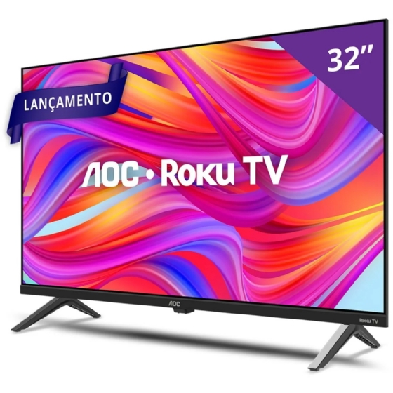 Smart TV 32" HD AOC 32S5045/78G Roku TV, Comando de Voz, HDMI, USB, Wi-Fi e Conversor Digital